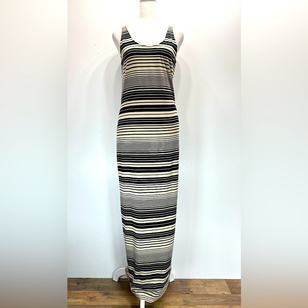 Beige & Black Maxi Dress Gradient Stripe Sleeveless by Moda International Large
